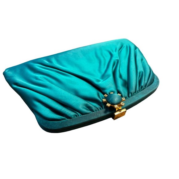 Vintage Ingber Emerald Green Clutch Old Hollywood Style Purse Ornated Clasp - Picture 3 of 10